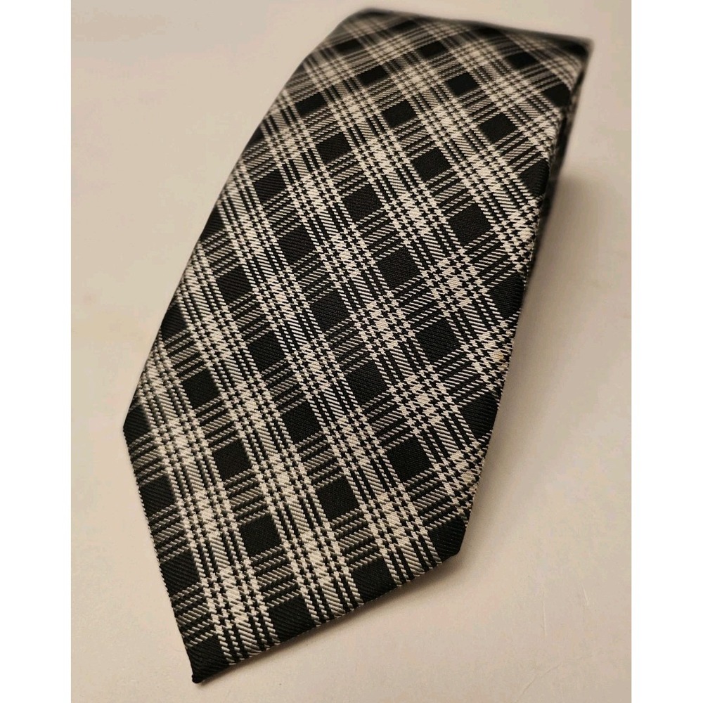 Wembley Black and White Plaid Silk Men's Tie 3" Wide 60" Long Classic Necktie